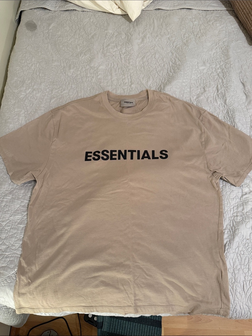 Essentials Beige Short Sleeve Tee with Black Logo